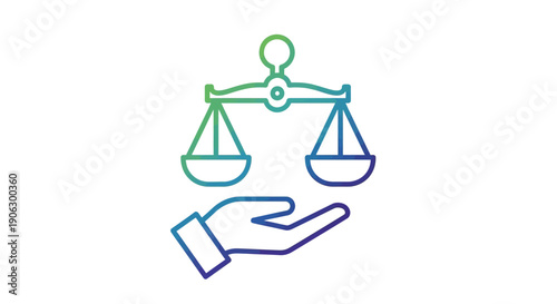 Gradient icon of scales of justice on an open hand symbolizing fairness equity and legal support