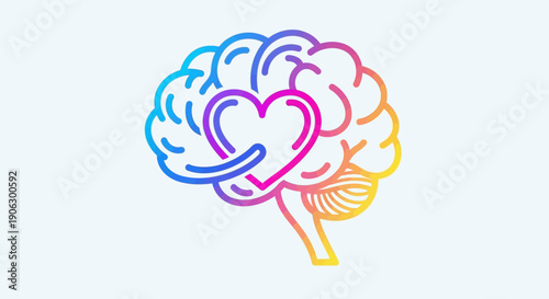 Colorful gradient outline of a human brain with a heart symbolizing emotional and mental well-being