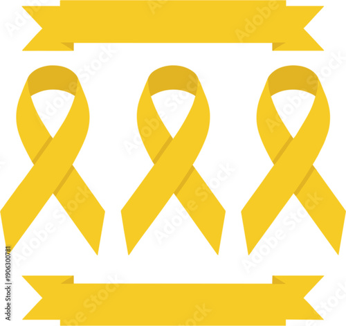 Yellow Awareness Ribbon Vector Set Featuring Three Ribbons And Two Blank Banners For Charity Support Hope And Medical Healthcare Campaigns