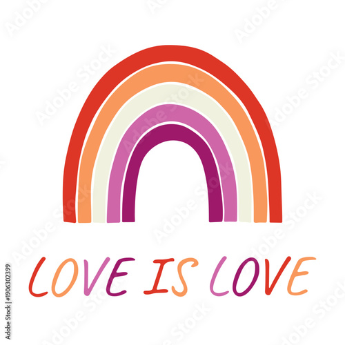 Colorful rainbow shape Lesbian pride flag Happy pride day LGBTQIA community Pride Month Vector hand drawn doodle for posters, stickers, logo, cards