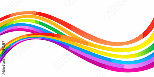 Colorful flowing ribbons create an abstract wave like design on white