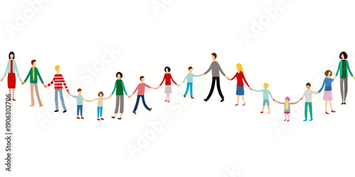 Diverse group of people holding hands in a connected line