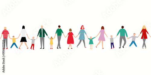 A diverse group of people holding hands in a connected line
