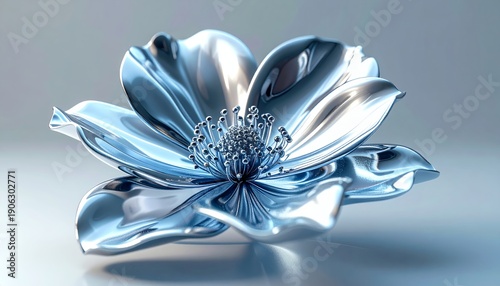 Stunning Metallic Blue Flower Bloom with Reflective Petals.
