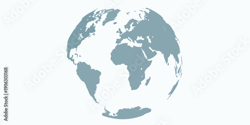 Stylized globe illustration featuring continents and oceans in muted tones