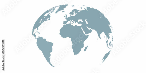 A simplified world globe illustration with blue and white continents