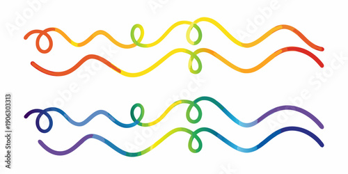 Colorful wavy lines arranged in stacked rows on a white background