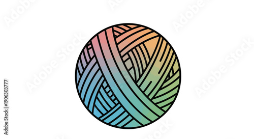 Vibrant gradient yarn ball with colorful threads illustration for crafting hobbies and creative