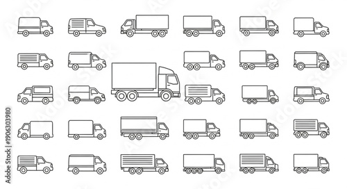 Collection of Hand Drawn Truck Icons and Symbols.
