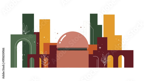 Vibrant cityscape with modern buildings and sunset