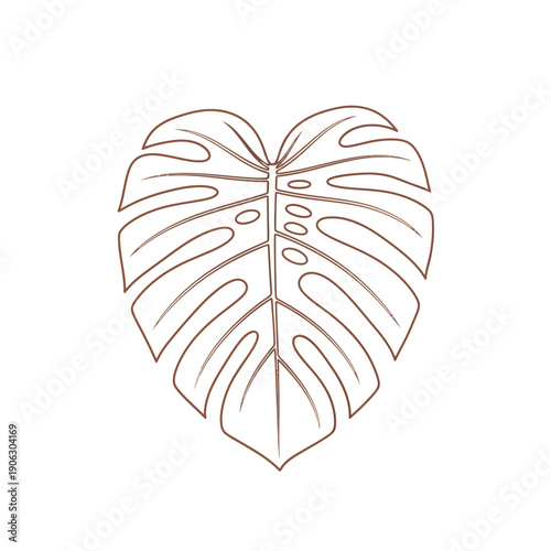 Ilustrasi vektor daun monstera bergaya garis minimalis terisolasi melambangkan keindahan botani tropis dan estetika desain alam