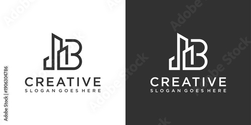 Initial letter R with building vector logo design