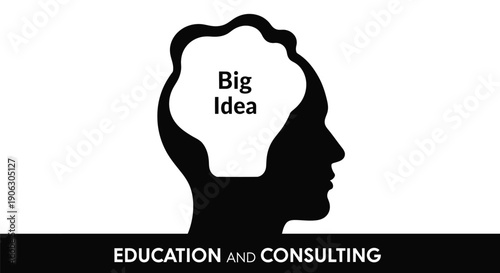 Human profile silhouette with light bulb brain representing big idea education and consulting