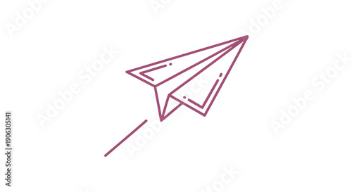 Minimalist purple paper airplane icon soaring upwards on a clean white background representing