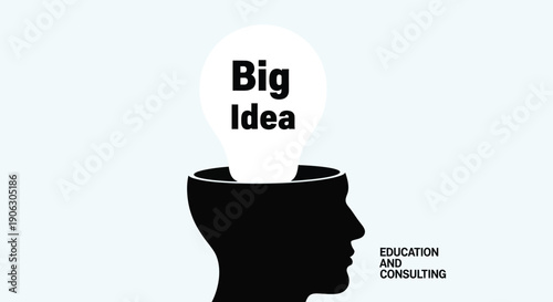Human head silhouette with bright light bulb inside symbolizing big idea and innovation for business consulting