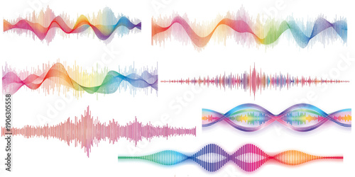 Colorful Neon Sound Wave Illustration Showing Acoustic Frequencies Melody Spectrum Data Visualization for Modern Audio Technology and Music Analysis.