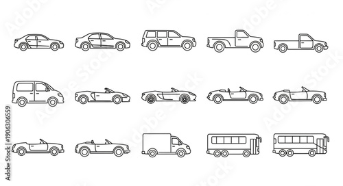 Collection of Hand Drawn Vehicle Illustrations.