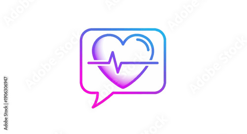 Vibrant gradient heart and pulse icon in speech bubble symbolizing digital health communication