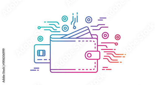Digital Wallet with Credit Cards and Electronic Circuitry Representing Secure Online Payments