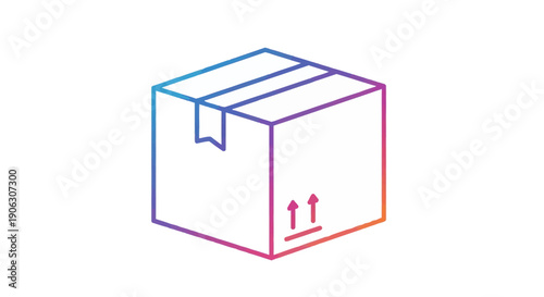 Vibrant gradient outline of a cardboard delivery box with shipping arrows illustrating global