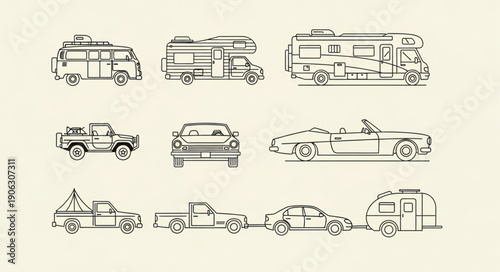 Collection of Hand Drawn Vehicle Illustrations.