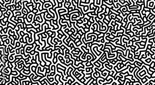 Black and white abstract maze pattern with intricate squiggly lines