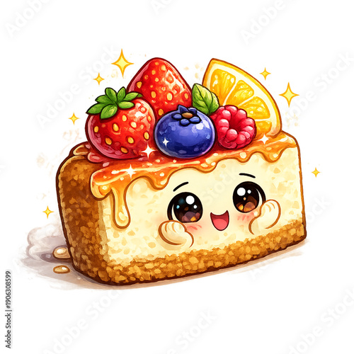 Kawaii cheesecake with fruity toppings