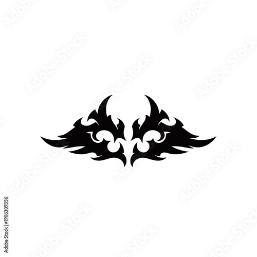 A black tribal wing-like design with sharp, angular points and intricate curves on a white background.
