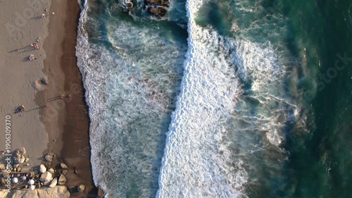 Zenithal Swell at the Beach Coastline Shore Drone 4K