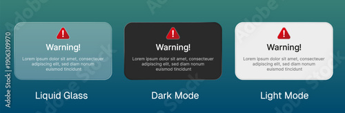 Warning pop up alert error notification with liquid glass style.