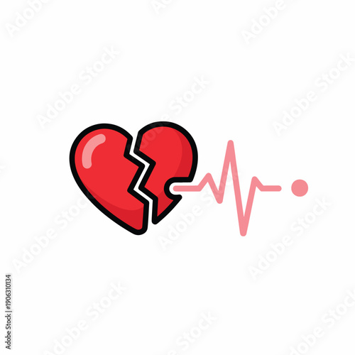 A broken heart with a heartbeat line