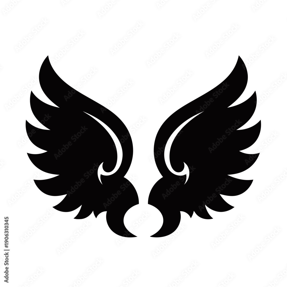 Obraz premium A striking black silhouette of a pair of stylized angel wings spread wide.