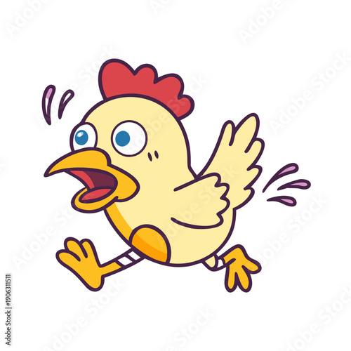 Canvastavla A cartoon chicken is running fast with a scared expression on its face