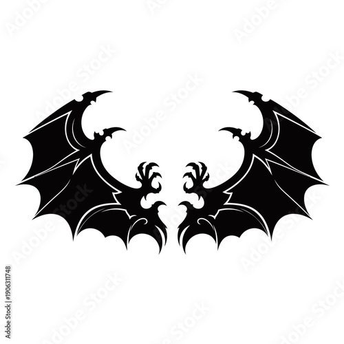 Stylized black bat wings with sharp edges and claw details, depicted symmetrically.