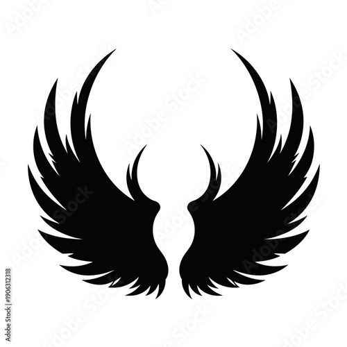 A pair of stylized black wings with sharp, upward-curving tips, resembling a graphic emblem or tattoo design.