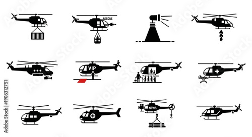 Collection of Helicopter Icons and Silhouettes.