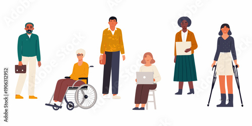 Diverse group of people illustrated in a flat modern style