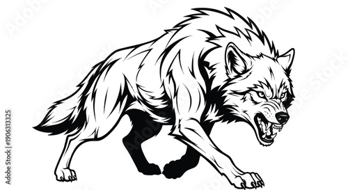 Aggressive Wild Wolf Snarling Fiercely Ready To Attack