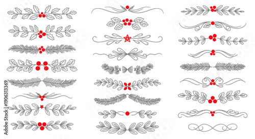 Elegant Christmas dividers with holly and ribbons for festive designs