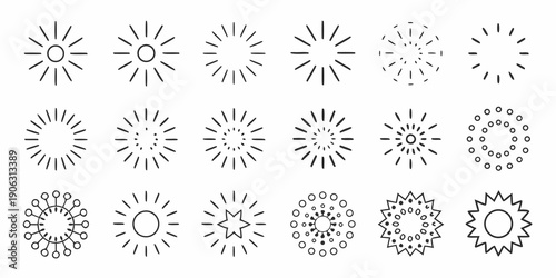 Collection of abstract sunburst and radial line graphic elements