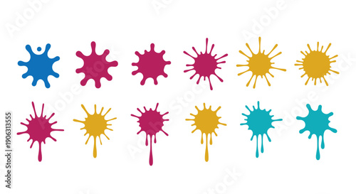 Vibrant colorful ink splatters collection for design projects