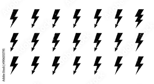 Grunge lightning bolts on white background for dynamic designs