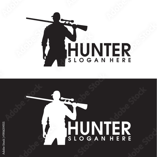 silhouette of a man with a gun hunter man vector hunter logo design, illustration of a hunter man