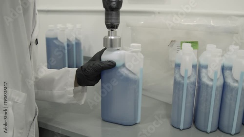 Cover can with machine in laboratory 4k