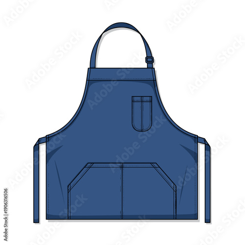 Folded blue apron with pockets isolated on white background in a minimalist style