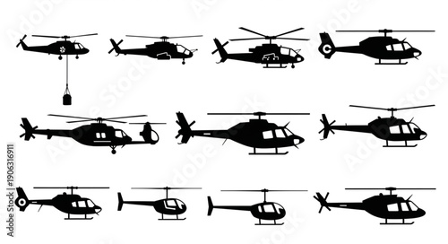 Collection of Helicopter Silhouettes Vector Illustration.