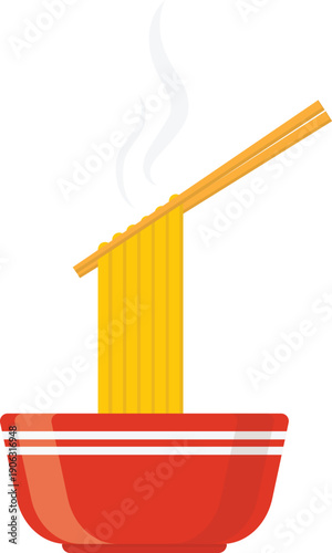 Bowl of Ramen with Chopsticks Flat Illustration. Clean Icon Design Element on Isolated White Background