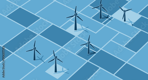 Wind Turbines on Geometric Grid Background