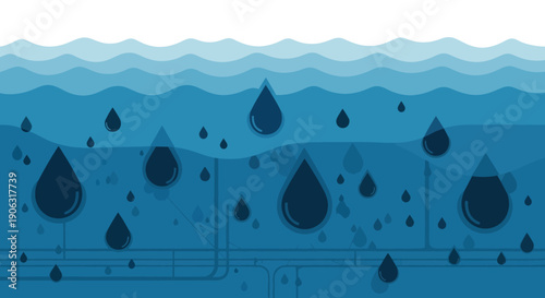 Water droplets in ocean waves with abstract background