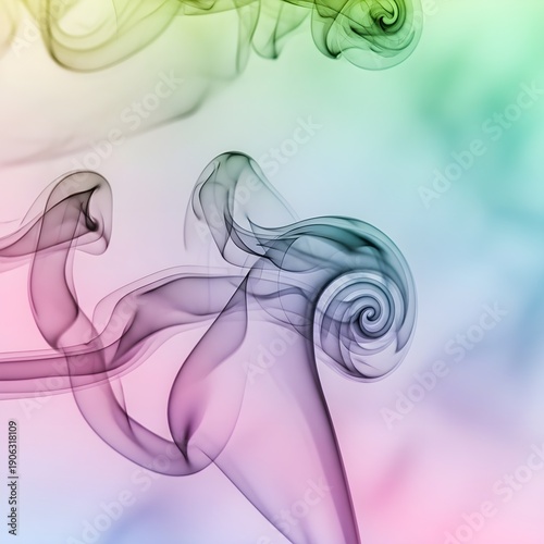 Colorful smoke swirls and wisps against a gradient background, creating an abstract and ethereal effect illustration